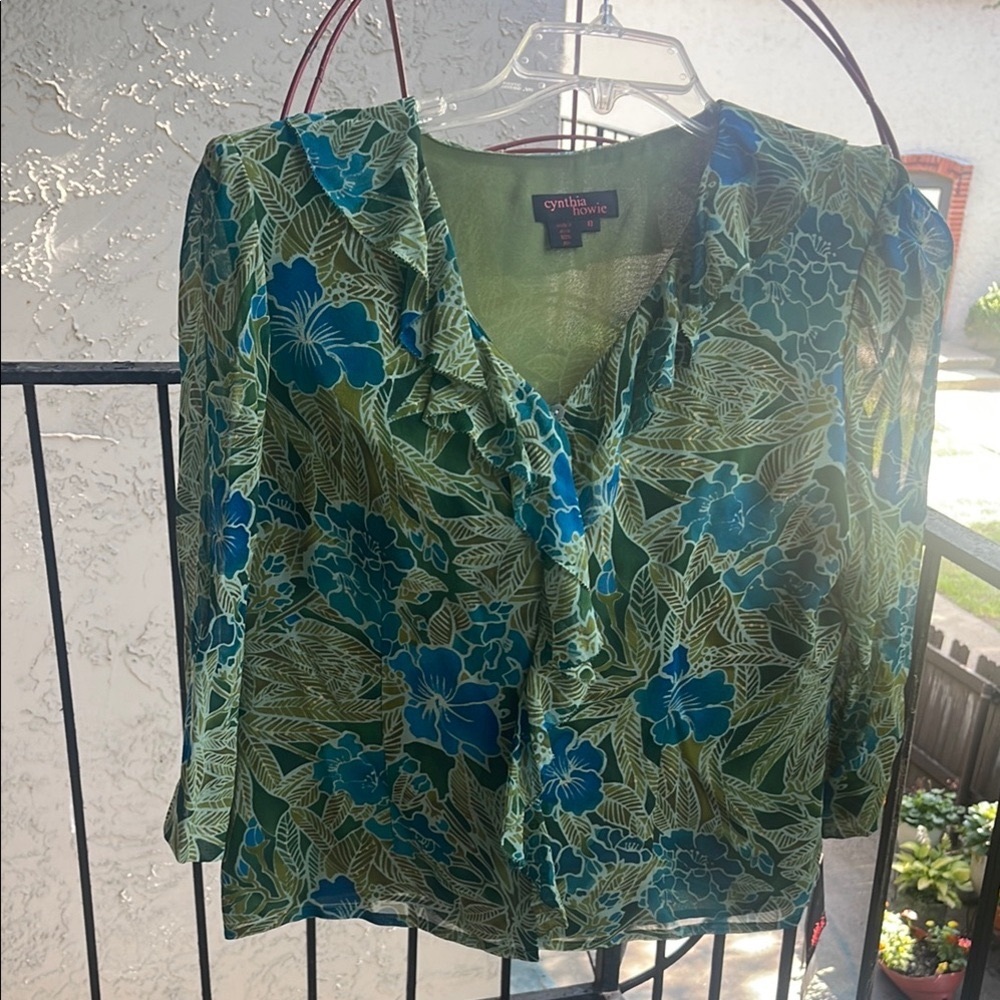 Green and Blue Wrap Midi 2 piece set skirt and blouse Cocktail